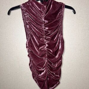 Ruched Velvet Sleeveless Bodysuit